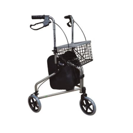 ROLLATOR 3 RUEDAS 8¨ CON CANASTILLA, BOLSA Y CHAROLA