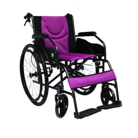 SILLA DE RUEDAS MORADA 18” GRIS FIJA/FIJA ALUMINIO SOLIDA